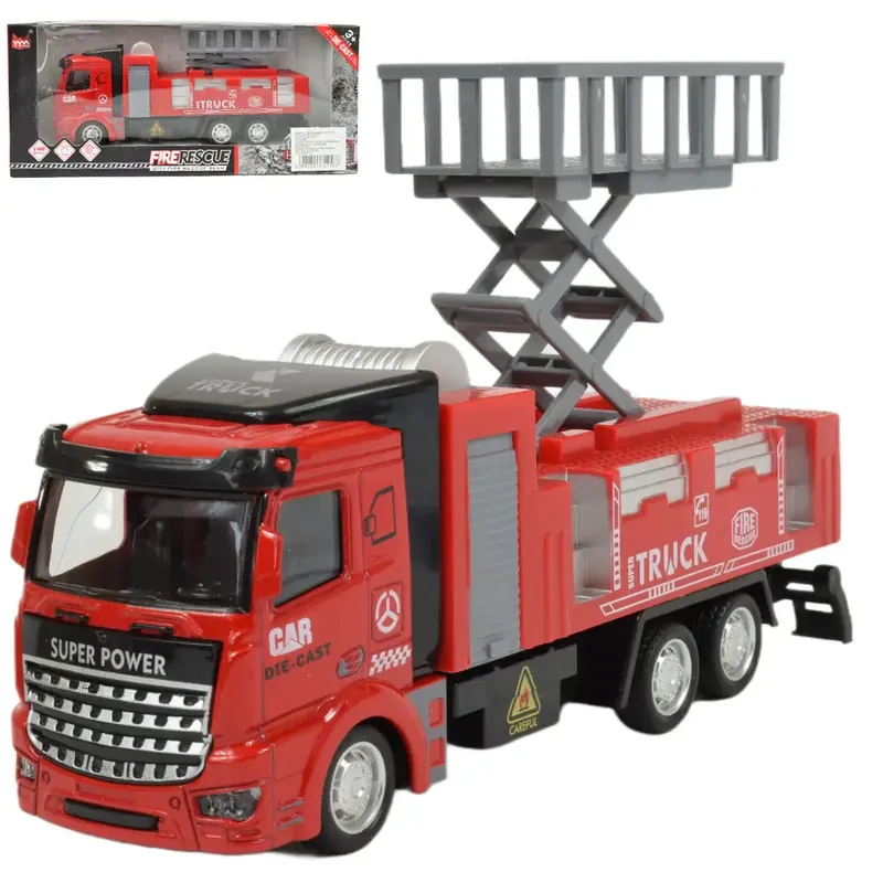 Biztonságos fizetés Fire Rescue Lendkerekes emelőkosaras tűzoltósági kamion 19cm