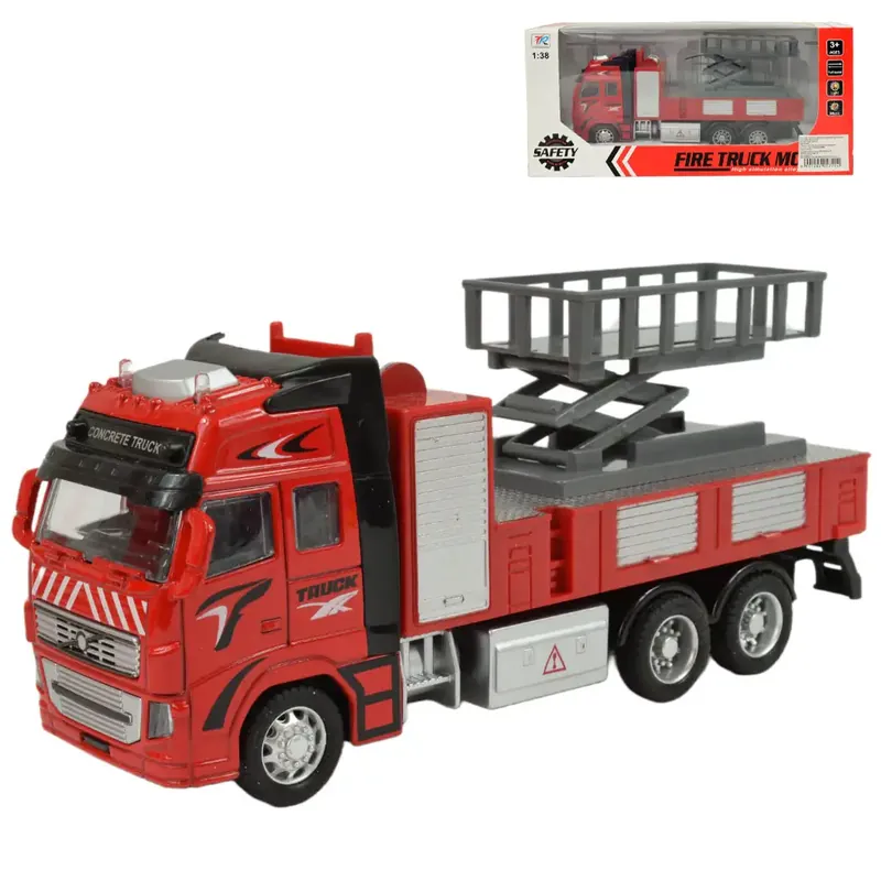 Fire Truck Lendkerekes emelőkosaras tűzoltóautó fénnyel és hanggal 20cm Gyors kiszállítás