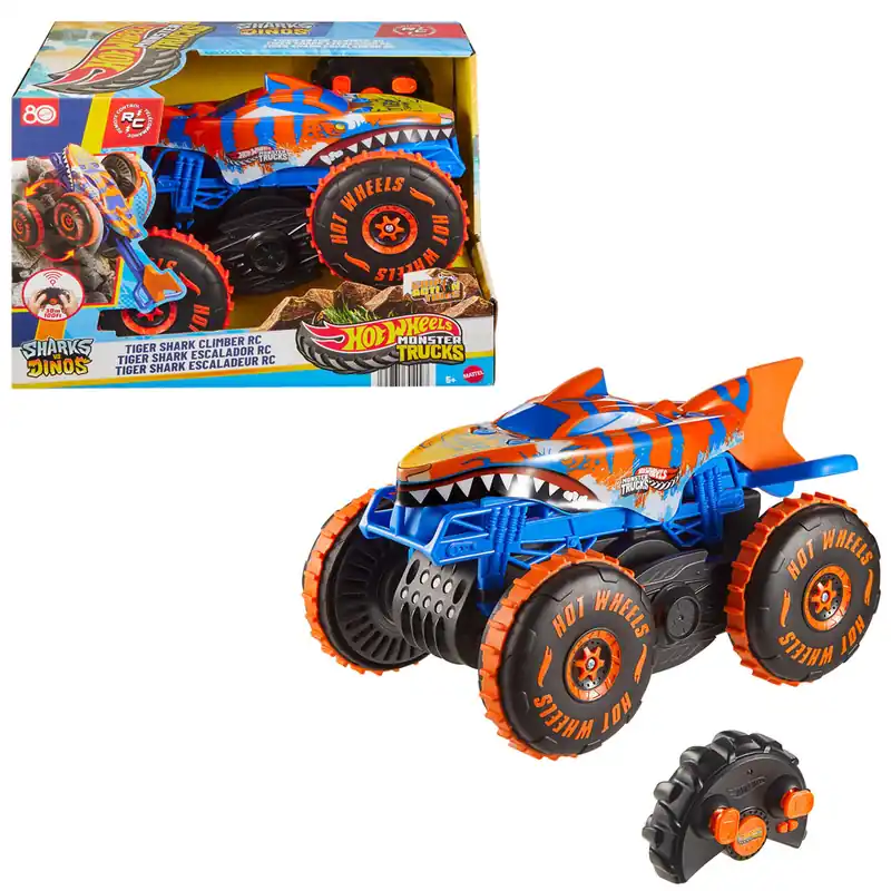 Árengedmény Hot Wheels Monster Trucks Mega Tiger Shark RC távirányítós autó - Mattel