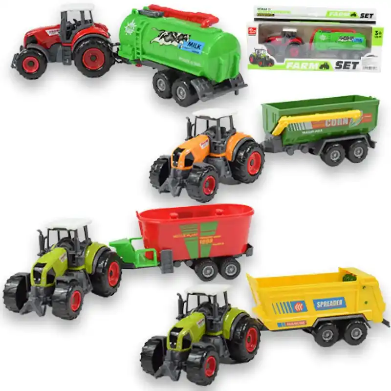 Szuper ajánlat Farm Set Mezőgazdasági traktor utánfutóval négyféle változatban 22cm