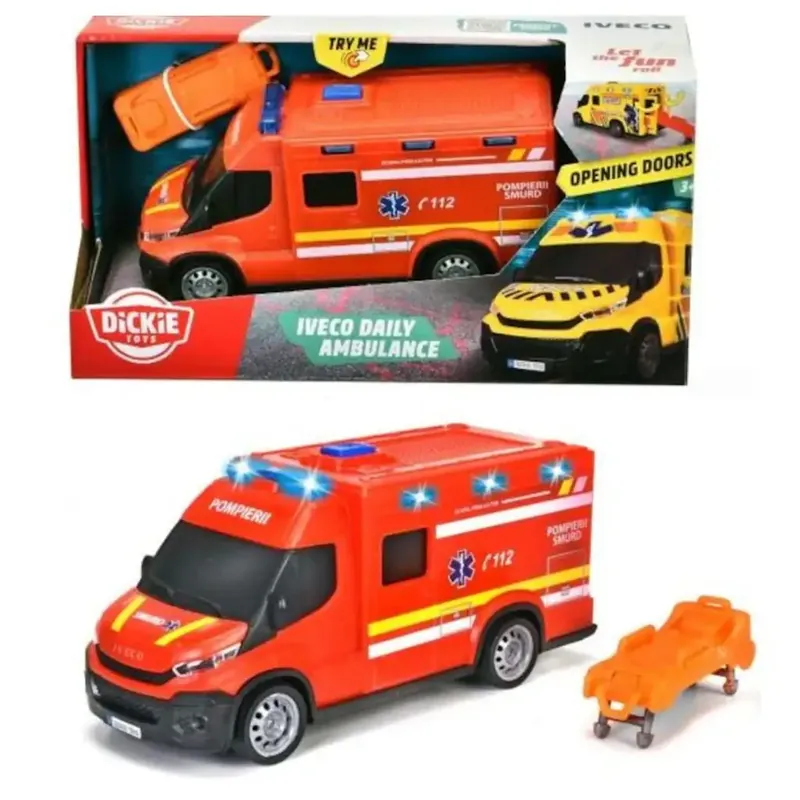 Iveco piros mentőautó fénnyel és hanggal 18cm - Dickie Toys Biztonságos vásárlás