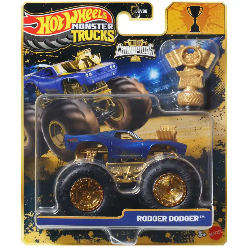 Olcsóbb Hot Wheels Monster Trucks Rodger Dodger bajnok monster kisautó serleggel 1/64 - Mattel