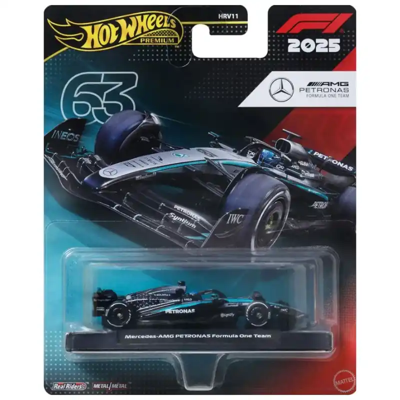 Hot Wheels Premium Mercedes-AMG Petronas Formula 1 team No. 63 kisautó 1/64 - Mattel Bestseller