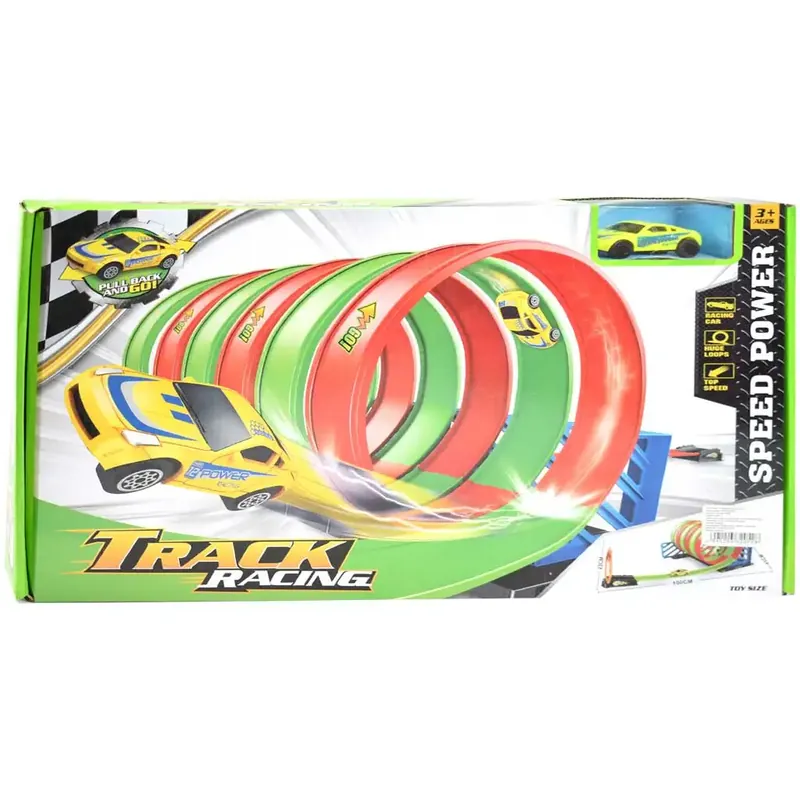 Track Racing Spirál versenypálya szett 6db 360 fokos hurokkal és 1db kisautóval 1/64 Kedvezmény