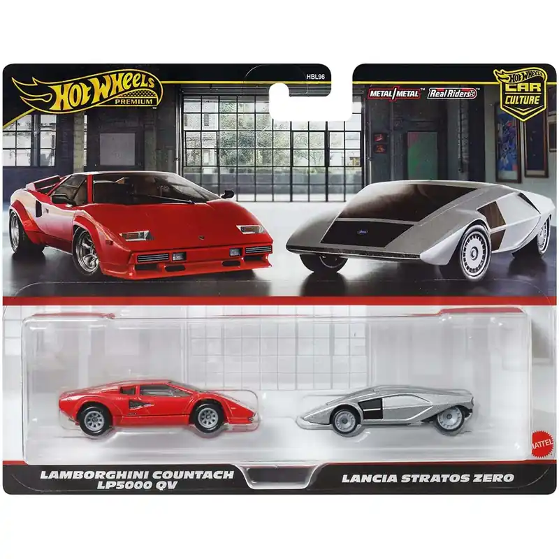 Árengedmény Hot Wheels Deluxe kisautó 2db-os csomag Lamborghini Countach LP5000 QV és Lancia Stratos Zero - Mattel