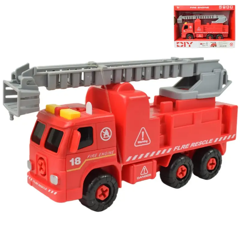Azonnal elérhető Fire Engine Darus szétszerelhető tűzoltóautó szerszámokkal és hanggal 20cm