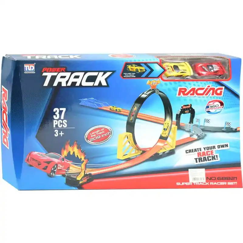 Különleges ajánlat Power Track 37db-os versenypálya szett hurokkal és 2db hátrahúzható autóval 1/64