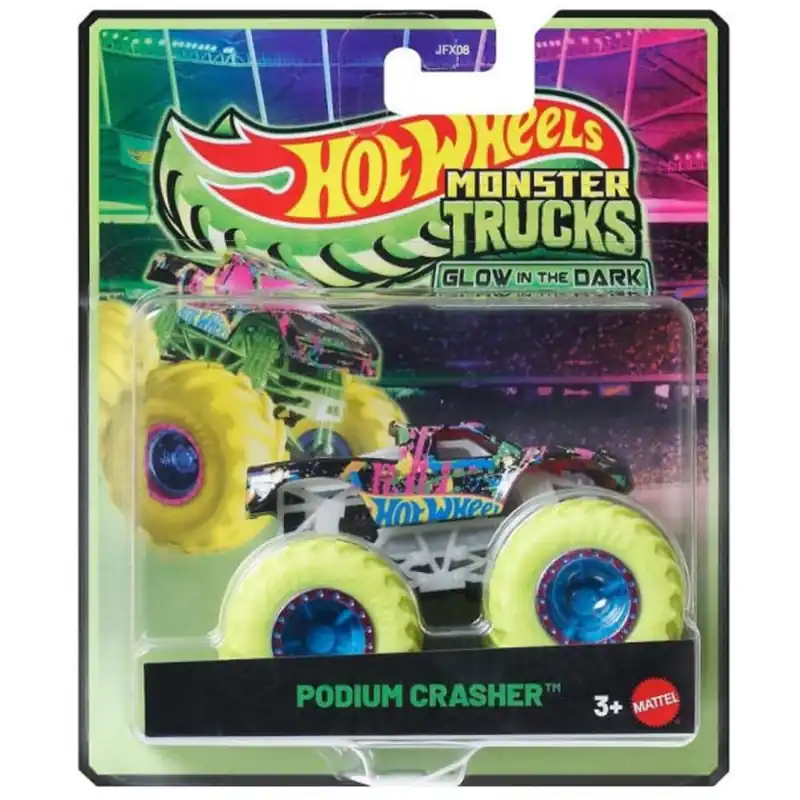 Akciós ár Hot Wheels Monster Trucks Podium Crasher sötétben világító kisautó 1/64 – Mattel