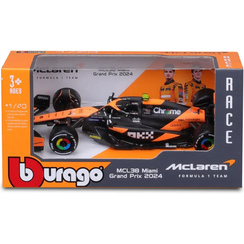 Bburago McLaren Racing MCL38 (2024) F1 versenyautó fém autómodell 1/43 (Lando Norris 4) Legjobb ár
