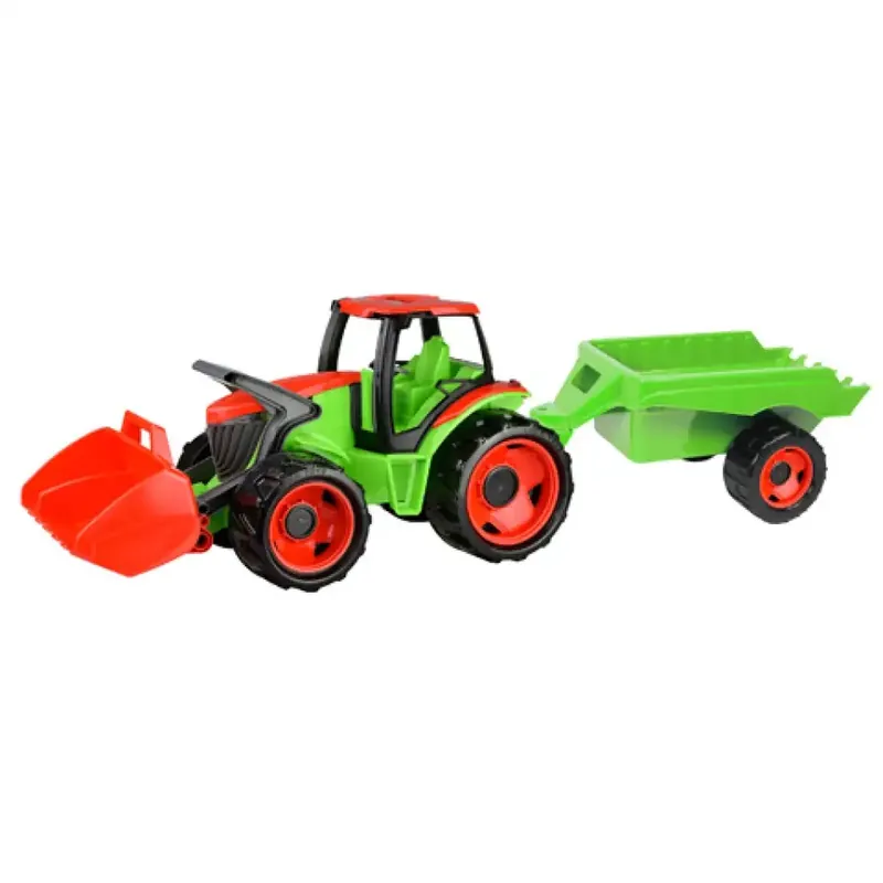 LENA Óriás zöld-piros traktor markolóval és utánfutóval 107cm Ne maradj le