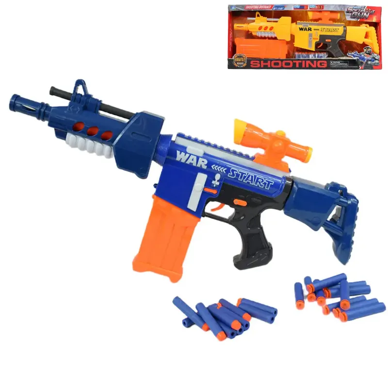 Soft Bullet Gun Elektromos szivacslövő fegyver tárral és töltényekkel kétféle változatban 60cm Biztonságos fizetés
