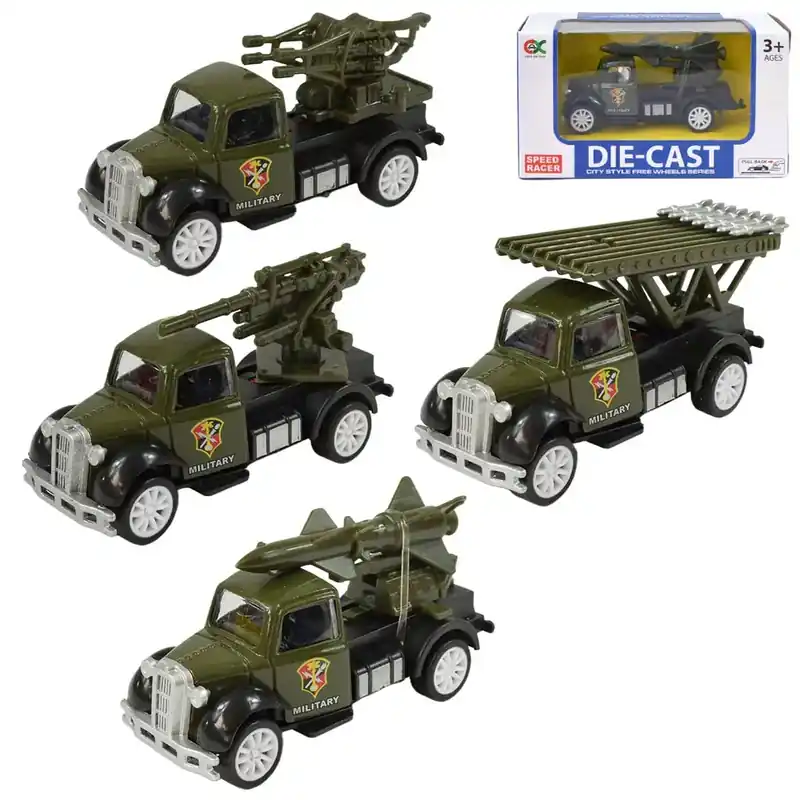 Bestseller Die-Cast Katonai kisautó többféle változatban lendkerekes 1/55