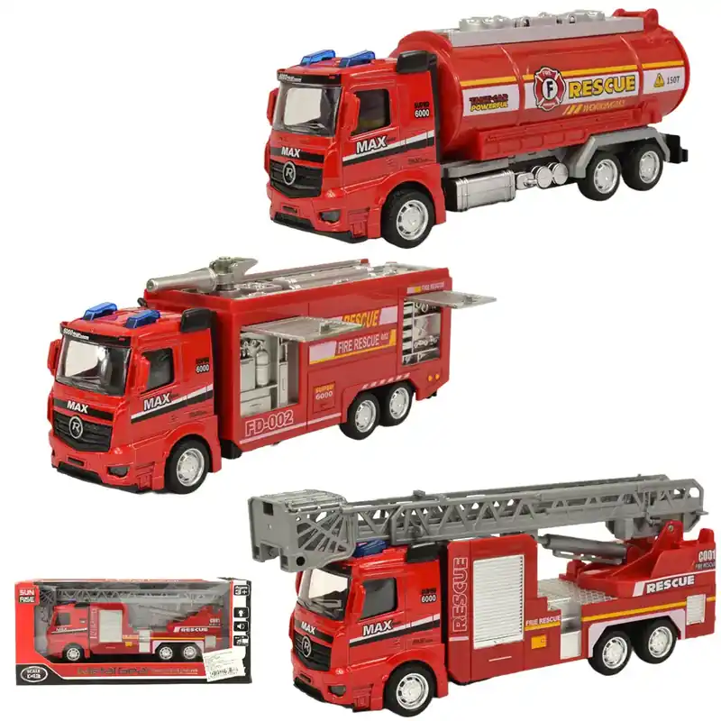 Gyors szállítás Fire Rescue Lendkerekes tűzoltósági kamion fénnyel és hanggal többféle változatban 19cm 1db