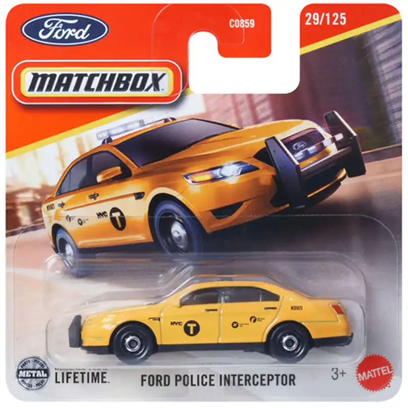 Legkelendőbb Matchbox Ford Police Interceptor sárga kisautó 1/64 - Mattel