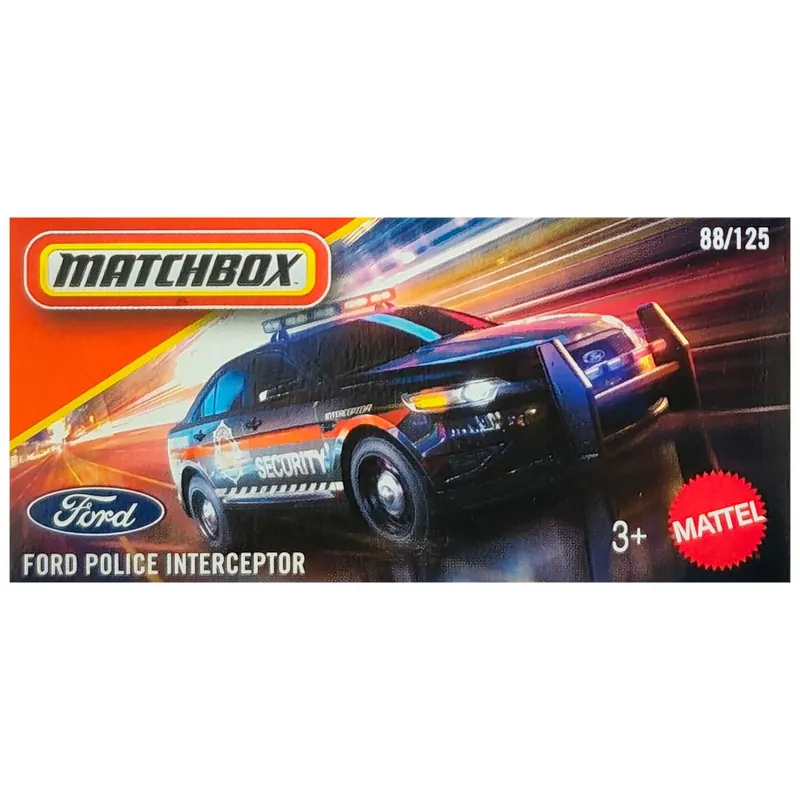 Matchbox Ford Police Interceptor papírdobozos kisautó 1/64 – Mattel Korlátozott ajánlat