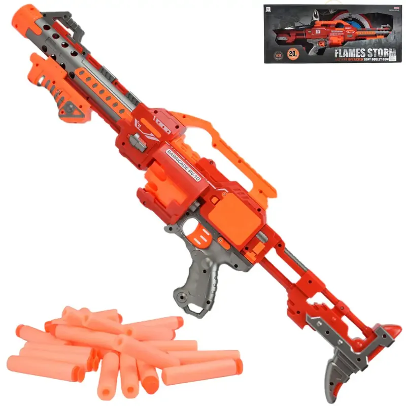 Alacsony ár Flames Storm Elektromos piros óriás szivacslövő fegyver fénnyel, forgótárral és tölténnyel 73cm