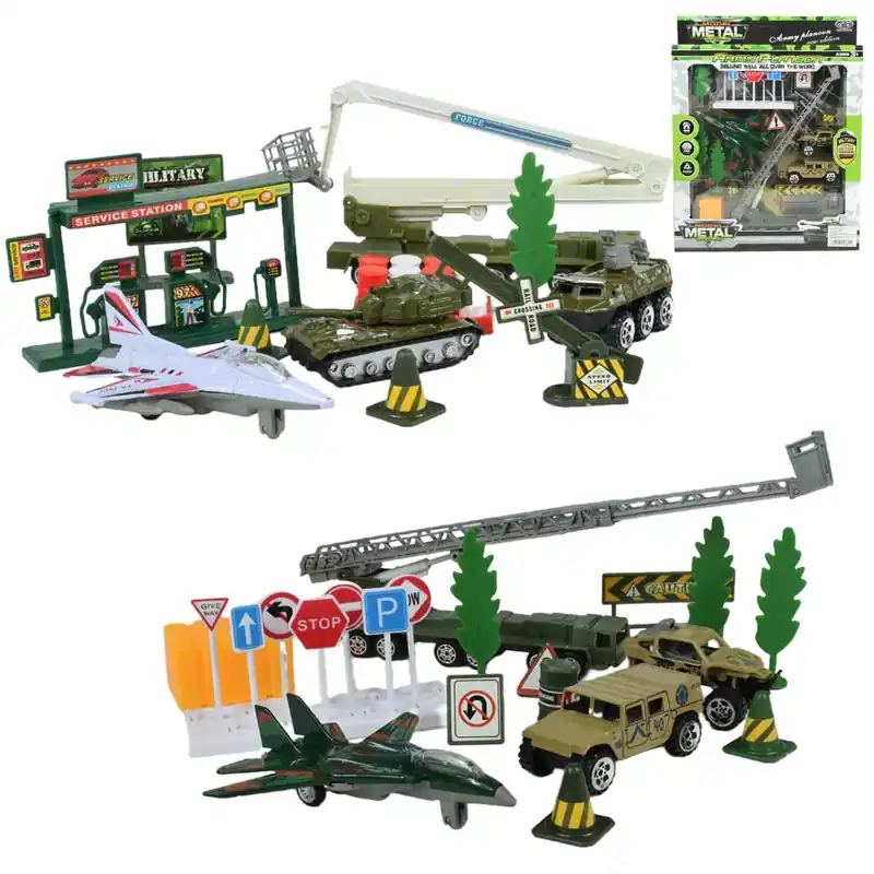 Rendeld meg most Super Army Katonai játékszett fém járművekkel és lendkerekes repülővel kétféle változatban