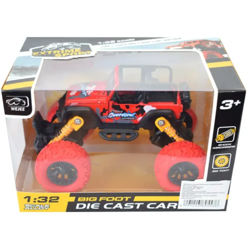 Újdonság Off-Road hátrahúzós piros Jeep terepjáró 1/32