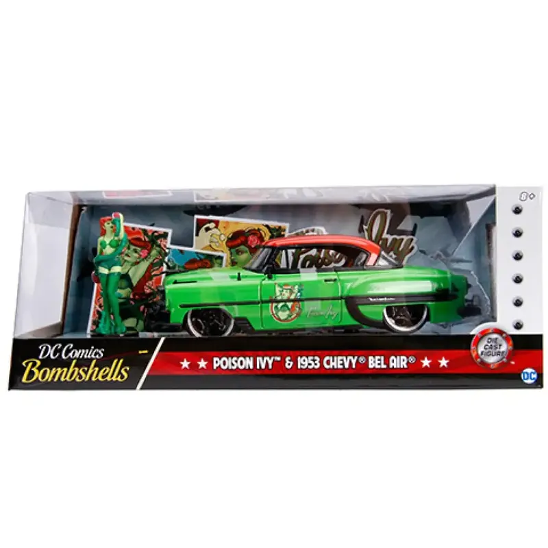 DC Comics Méregcsók figura és 1953 Chevy Bel Air fém autómodell 1/24 - Simba Toys Árcsökkenés