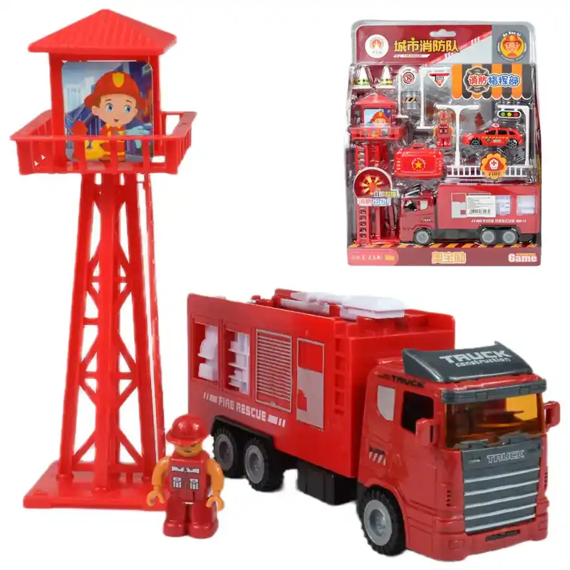 Kedvezményes ár Fire Brigade Tűzoltóállomás szett őrtoronnyal, autóval és kiegészítőkkel