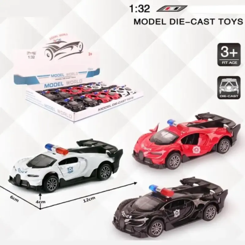 Gyors kiszállítás Bugatti rendőrségi hátrahúzható fém autómodell több változatban 1/32