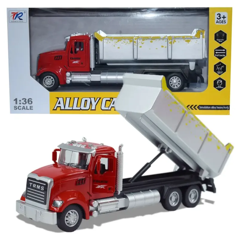 Heavy Duty Truck Hátrahúzós fém billenőplatós teherautó modell nyitható ajtókkal 1/36 Legjobb ár