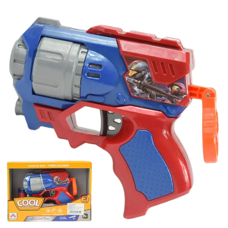 Olcsó Cool Soft Bullet Gun Kisméretű szivacslövő fegyver töltényekkel kék-piros színben 14cm