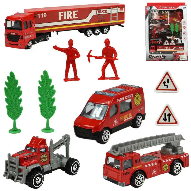 Szezonális akció Fire Truck Tűzoltósági jármű játékszett kiegészítőkkel