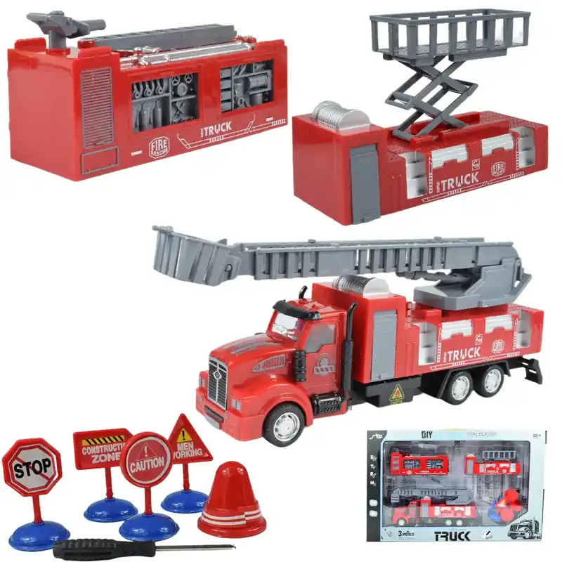 Árcsökkenés City Truck Átalakítható lendkerekes tűzoltósági teherautó jelzőtáblákkal 19cm
