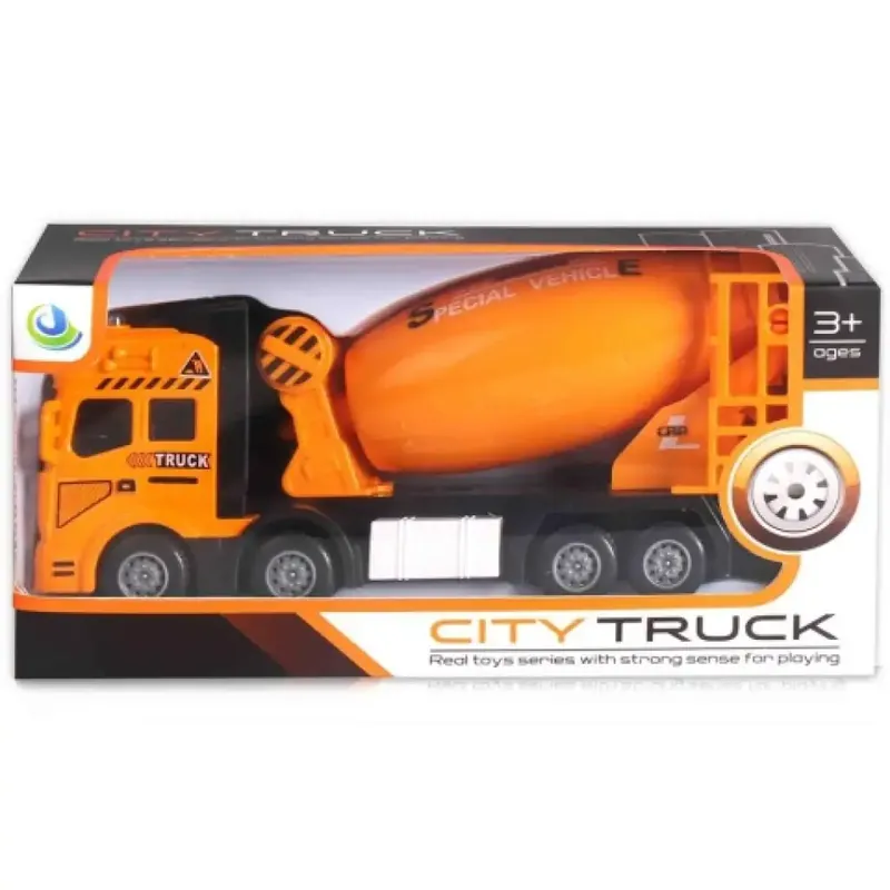 City Truck Négytengelyes fém teherautó modell betonkeverő felépítménnyel - fénnyel és hanggal Prémium