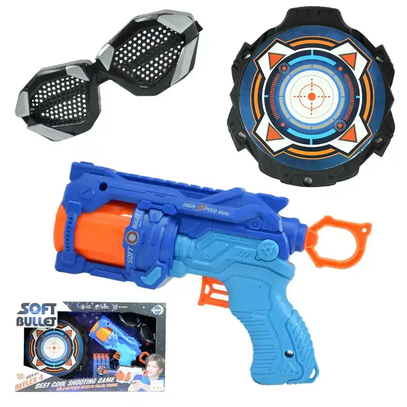 Szuper ajánlat Soft Bullet Reflex 4 manuális forgótáras szivacslövő fegyver céltáblával 22cm