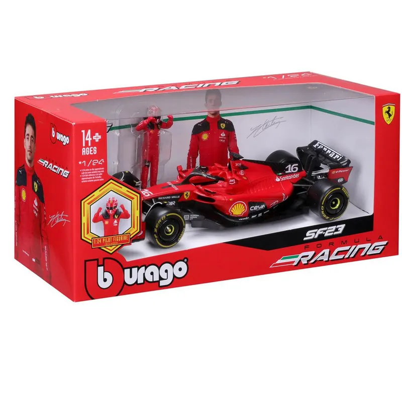 Bburago Ferrari SF23 F1 versenyautó fém autómodell pilótával 1/24 (Charles Leclerc 16) Szuper ajánlat