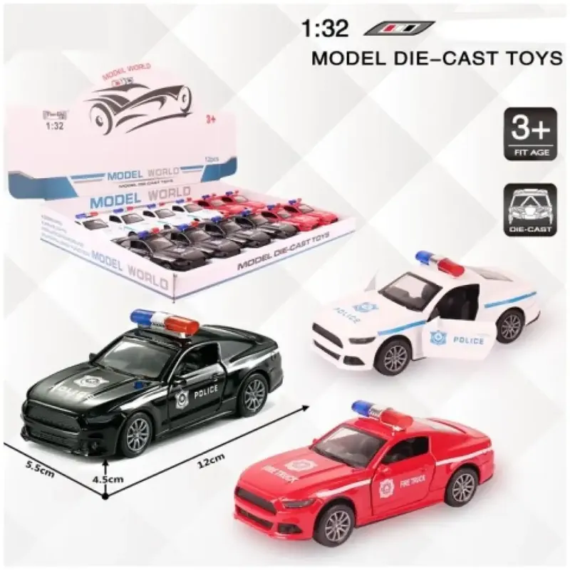 Ne maradj le Ford Mustang rendőrségi hátrahúzható fém autómodell több változatban 1/32