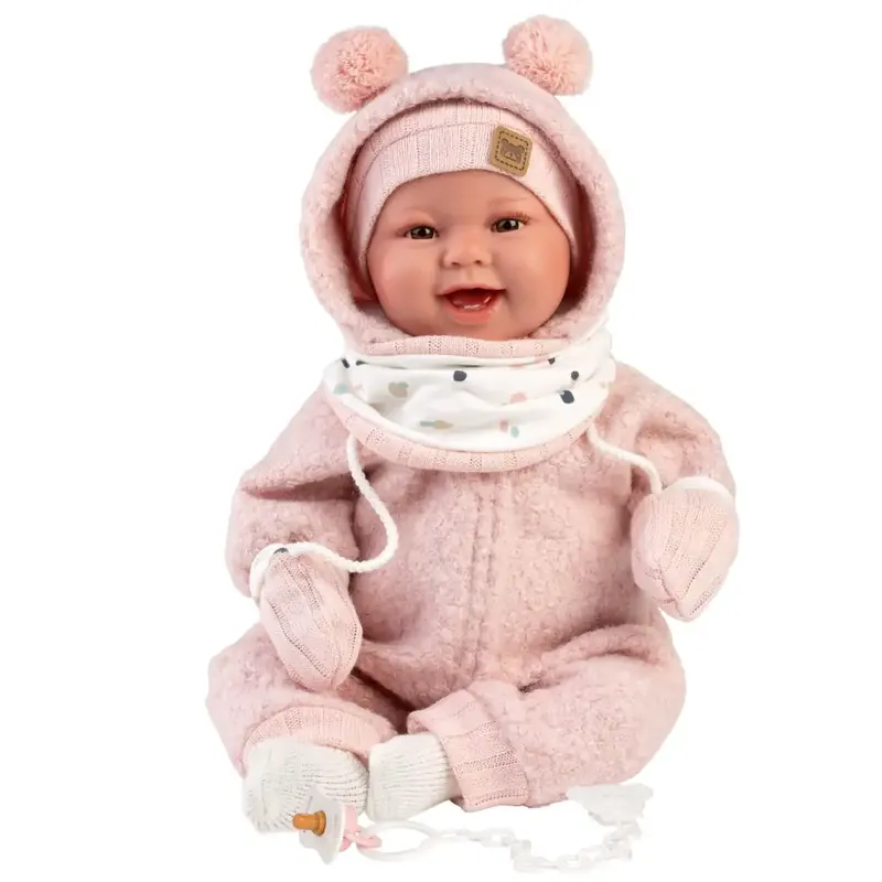Gyors szállítás Llorens Tala Sonrisas 44cm-es újszülött baba hanggal rózsaszín kezeslábasban