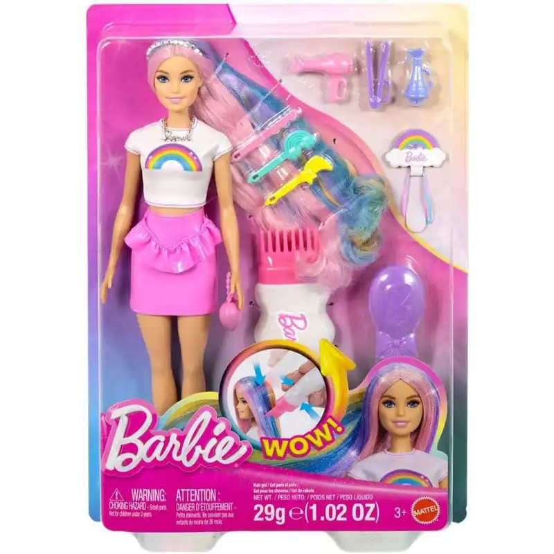 Barbie Tündöklő Szivárványhaj baba kiegészítőkkel - Mattel Expressz kézbesítés