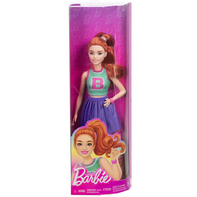 Barbie Fashionista stílusos baba vörös hajjal lila szoknyában - Mattel Biztonságos fizetés