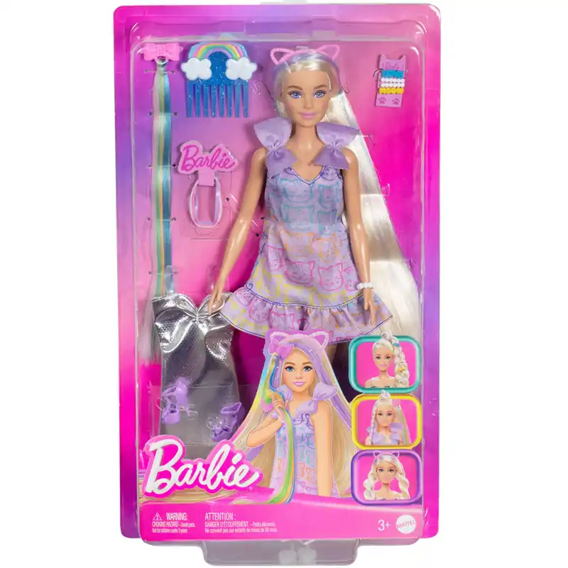 Újdonság Barbie baba cicás ruhában divatos tincsek játékszett - Mattel