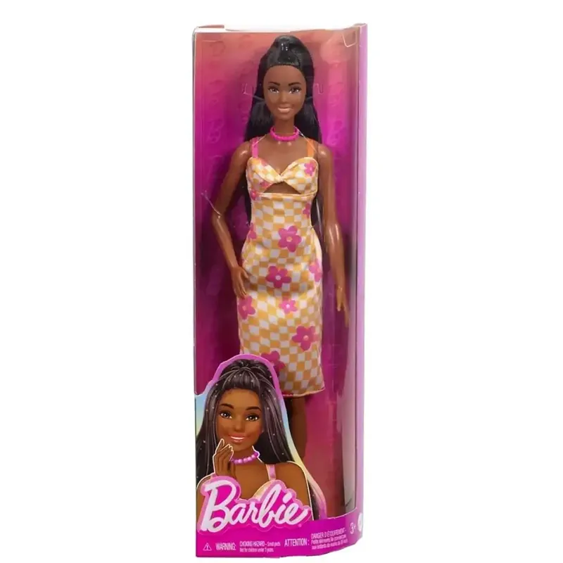 Barbie Fashionista stílusos baba kockás, virágos mintás ruhácskában - Mattel Vedd meg online