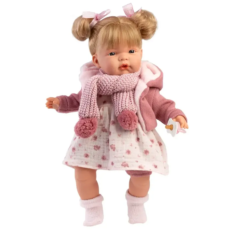 Újdonság Llorens Joelle 38cm-es baba hanggal kötött kabátban sállal