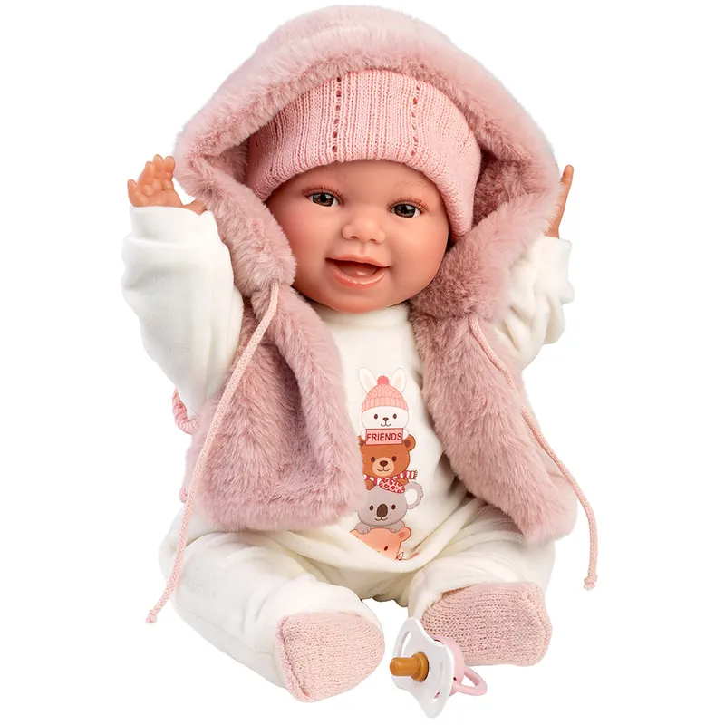Biztonságos fizetés Llorens Chloe 38cm-es síró baba rózsaszín mellényben
