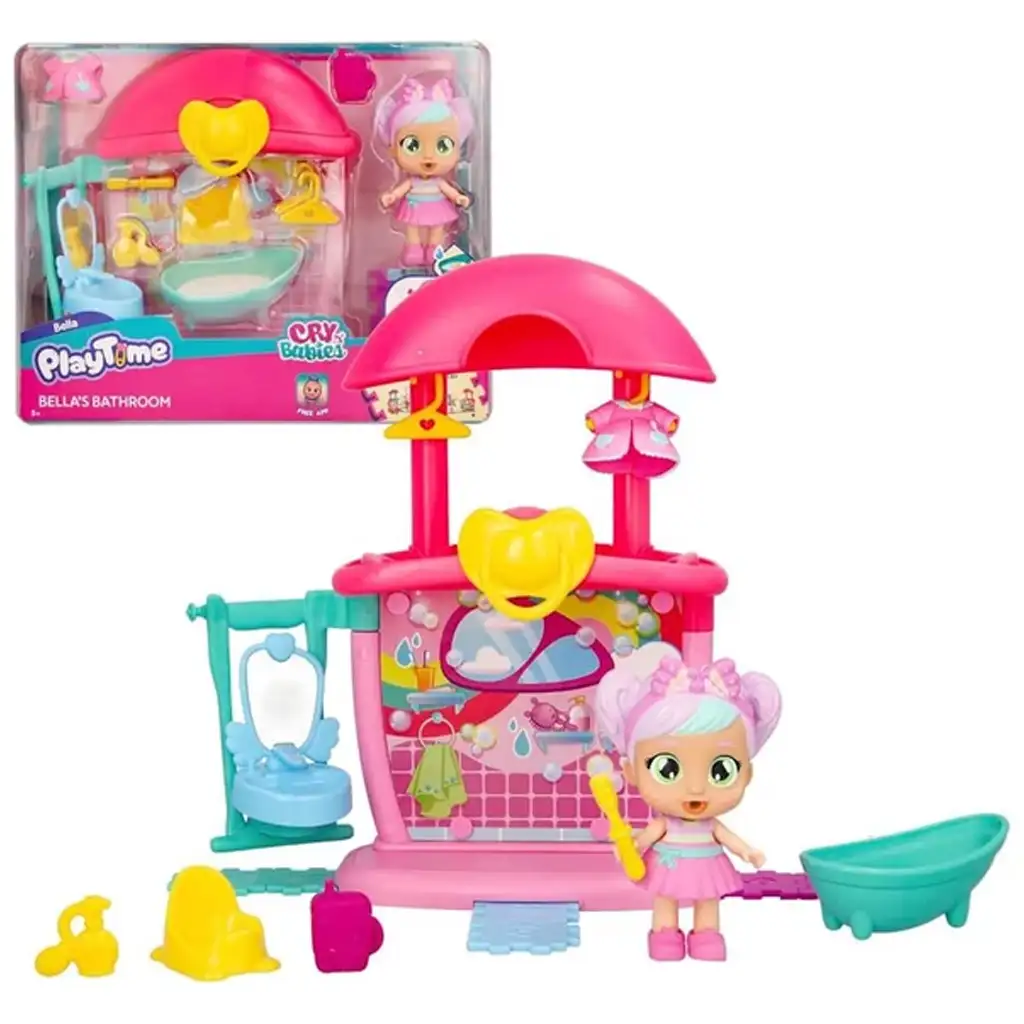 Prémium Cry Babies Playtime - Bella fürdőszobája játékszett