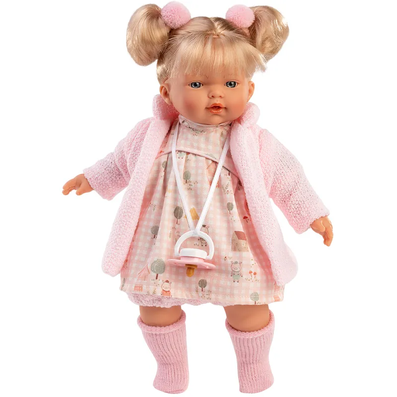 Llorens Roberta 33cm-es baba cumival rózsaszín kardigánban Népszerű