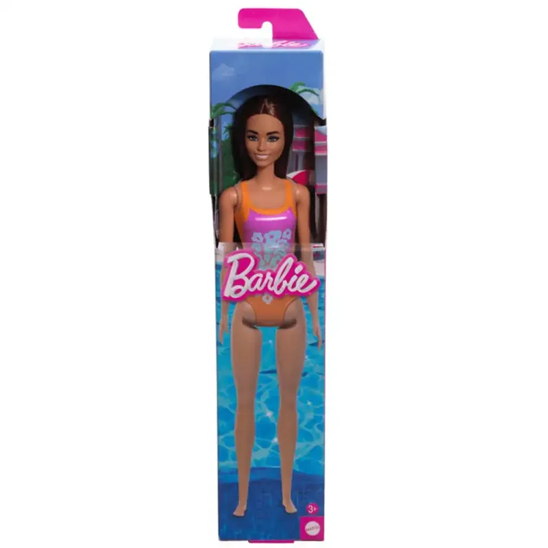 Gyors szállítás Barbie Beach baba lila színű, mintás fürdőruhában - Mattel