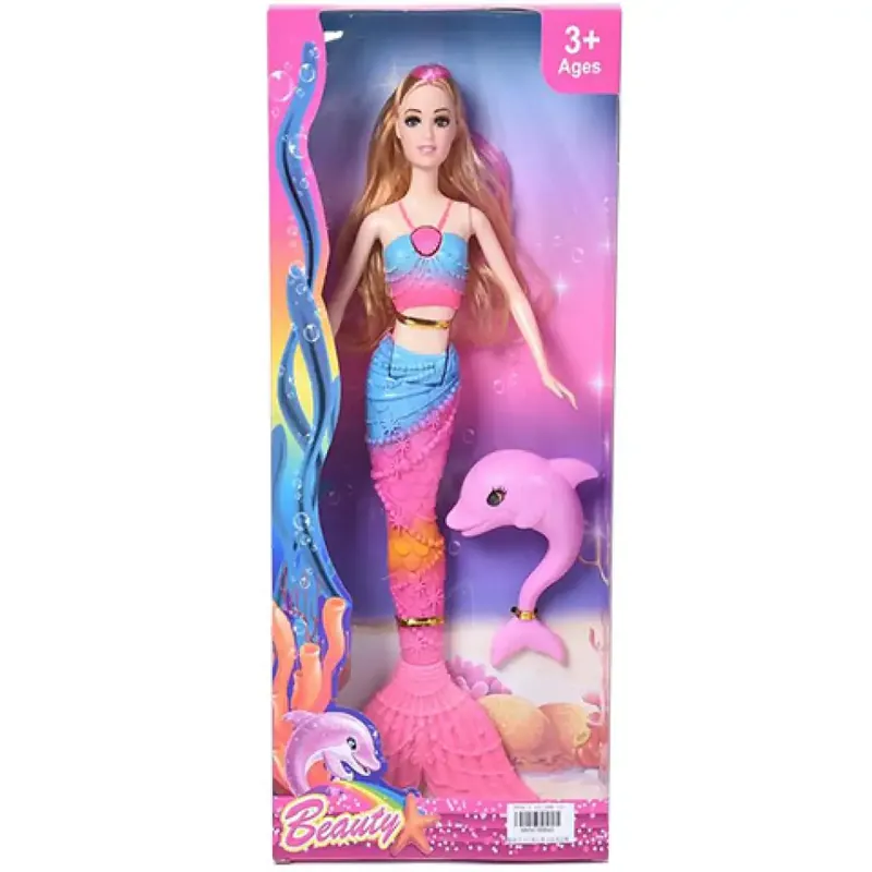 Szőke hajú sellő baba delfinnel 30cm Gyors kiszállítás