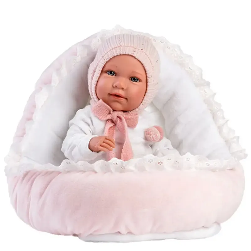 Akció Llorens Mimi 42cm-es síró kislány baba pink ruhában bölcsővel