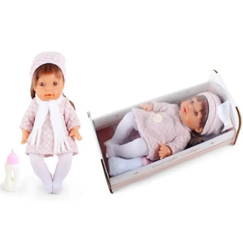 Árengedmény Pisilő baba kockás ruhában hanggal és kisággyal 30cm