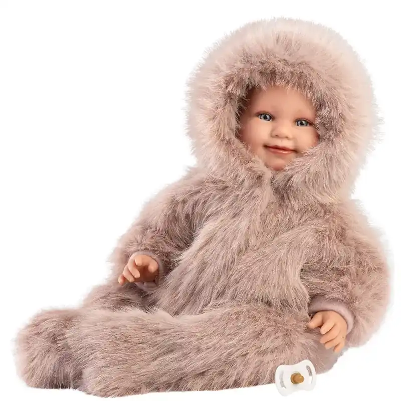 Végkiárusítás Llorens Luka 45cm-es mosolygós baba cumival bársony bundában
