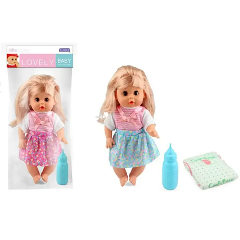 Pislő baba masnis ruhában kiegészítőkkel 30cm Kiárusítás