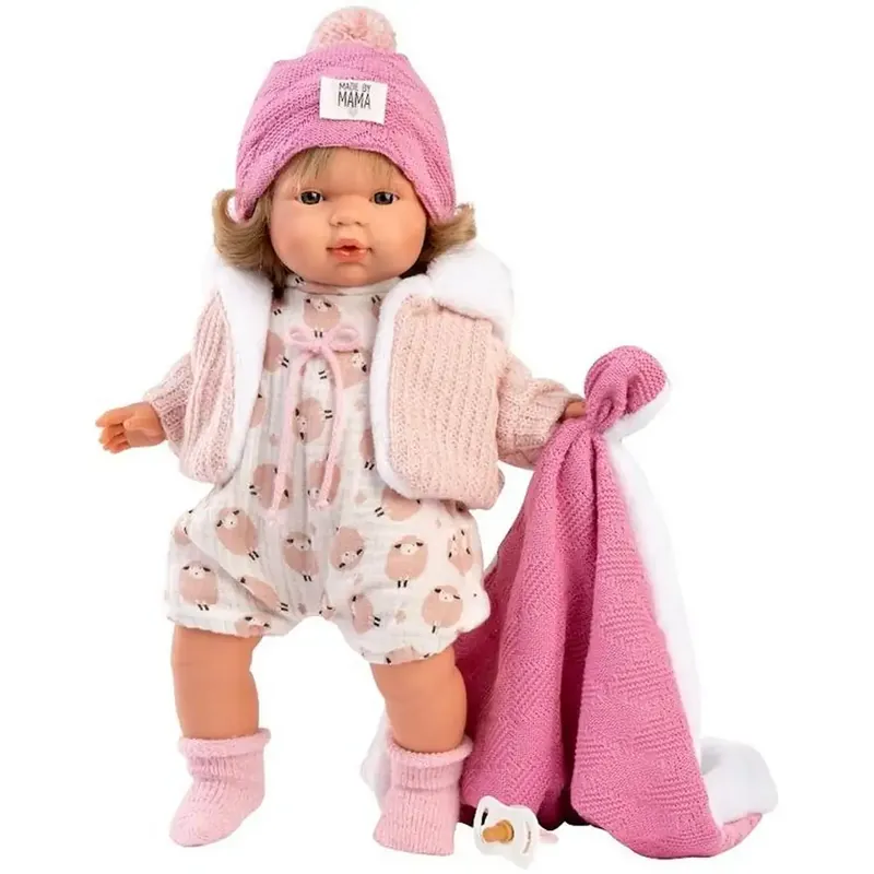 Llorens Lola 38cm-es síró baba cumival rózsaszín takaróval Kedvezményes ár
