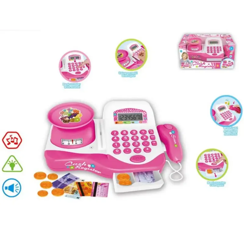 Elektromos pénztárgép pink színben, mérleggel és kiegészítőkkel Ne maradj le